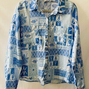 C&C California Womens Blue Drop Shoulder Acantha Print Button Up Shirt Size L